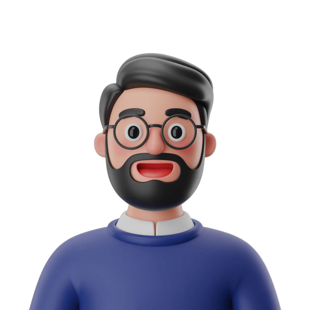Surprised man with glasses and beard in blue sweater isolated clipart for presentations PNG - transparent background