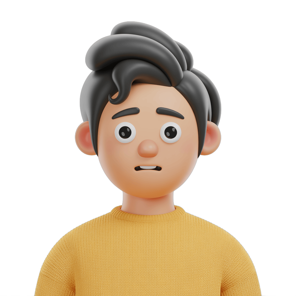 Surprised young man with curly hair in yellow sweater isolated character clipart PNG - transparent background