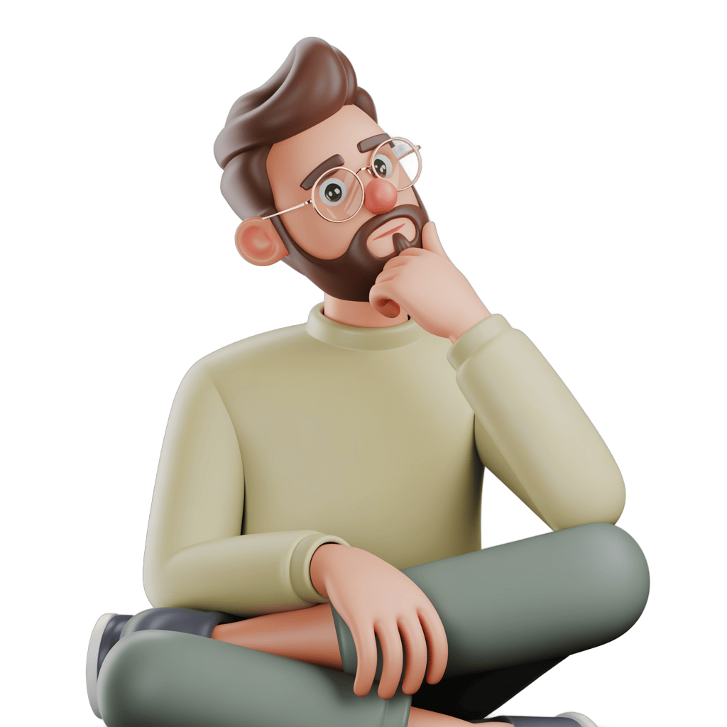 Thoughtful man with glasses sitting in deep contemplation for business presentations and creative projects PNG - transparent background