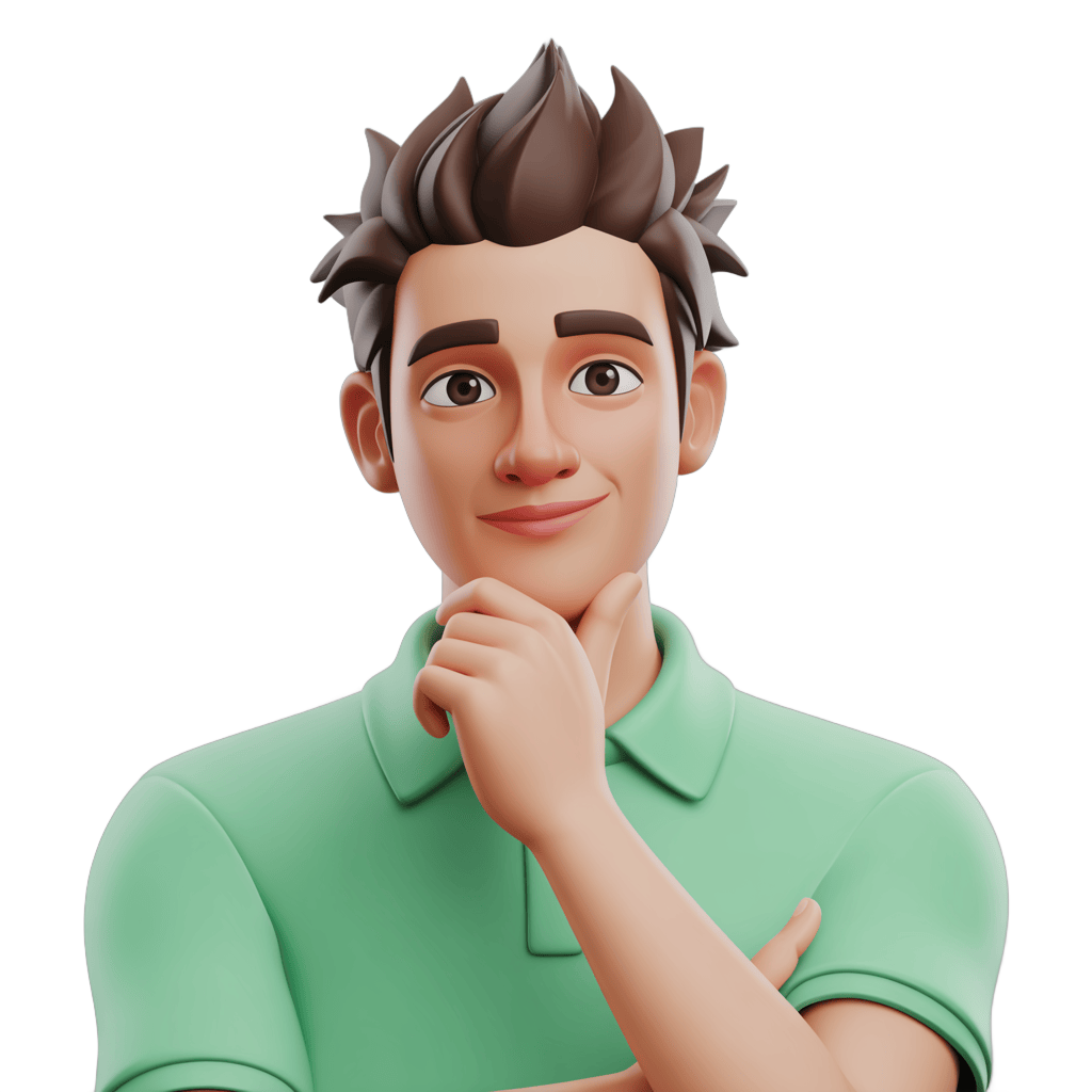 Thoughtful young man in green polo shirt posing with chin resting on hand for business presentations and branding PNG - transparent background