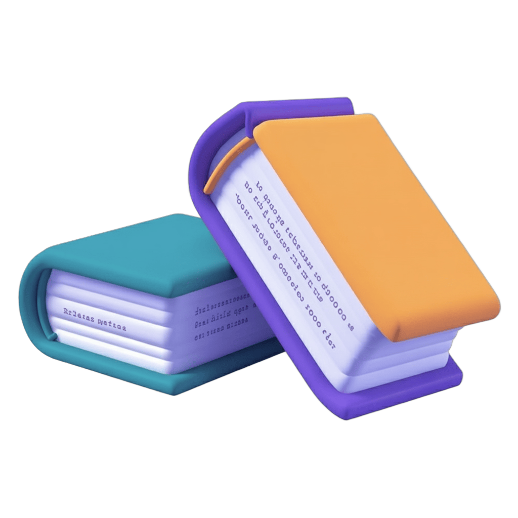 Two colorful open and closed books with text labels for educational or office presentation designs PNG - transparent background