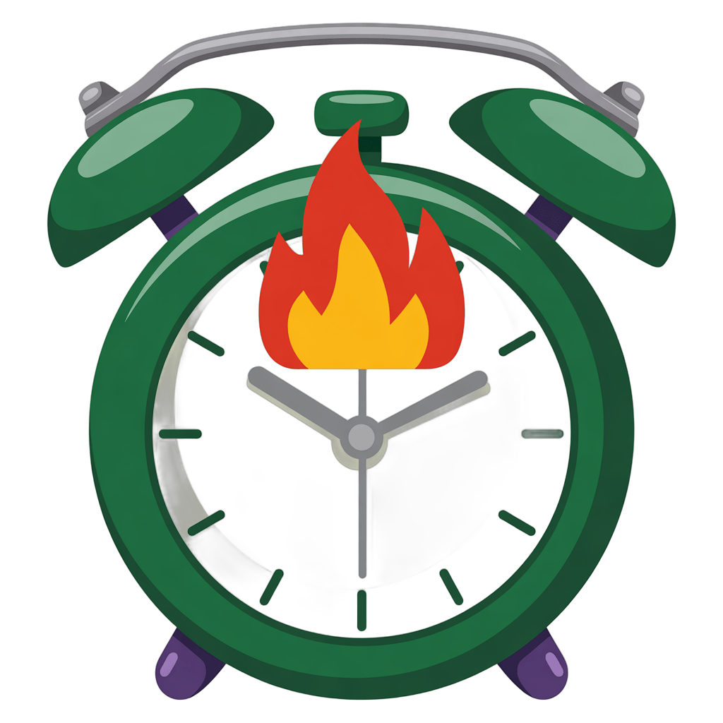 Urgent fire alarm clock with burning flame graphic for emergency alerts and time management designs PNG - transparent background