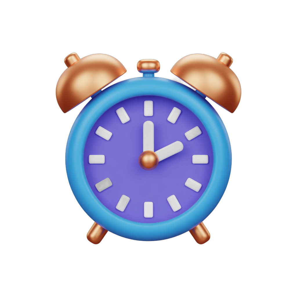 Vibrant 3d alarm clock illustration with golden bells for time management presentations and digital designs PNG - transparent background