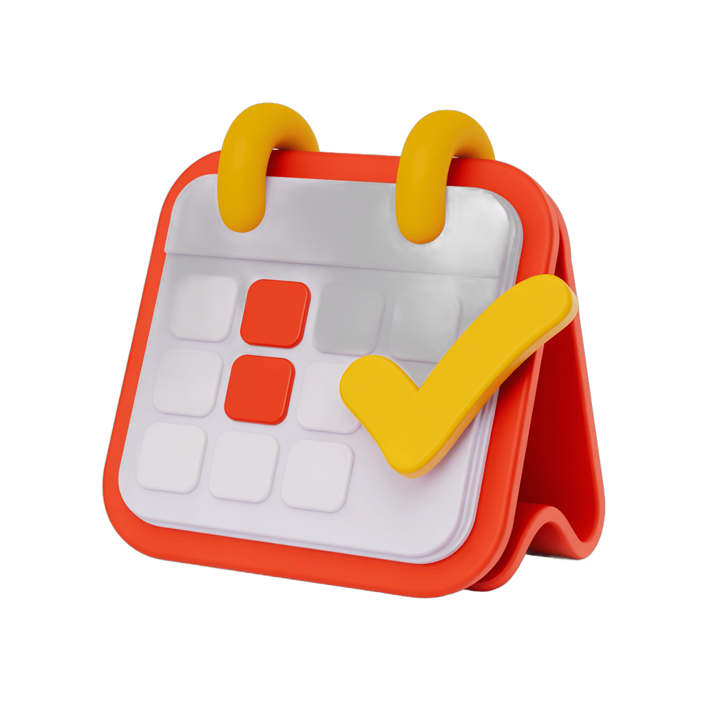 Vibrant 3d cartoon calendar clipart with checkmark for task completion and scheduling PNG - transparent background