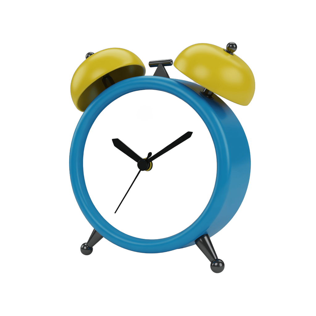 Vibrant blue alarm clock with yellow bells isolated clipart for graphic design projects PNG - transparent background