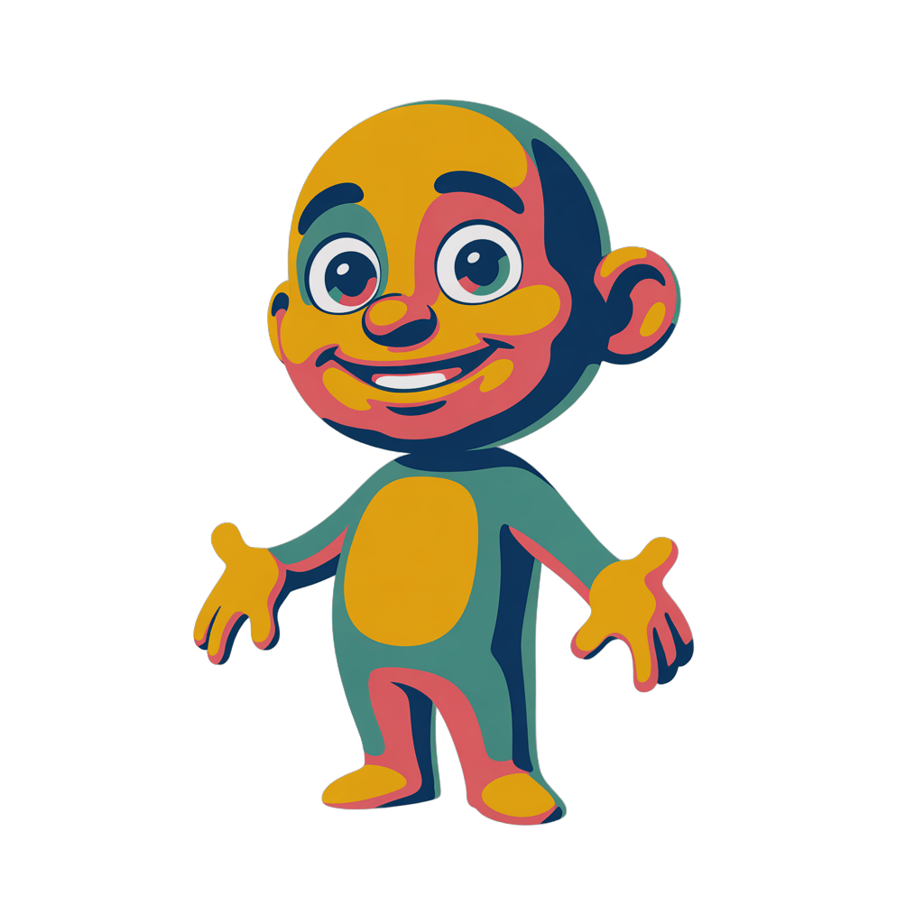 Vibrant cheerful cartoon monkey character with arms outstretched for children illustrations and animations PNG - transparent background