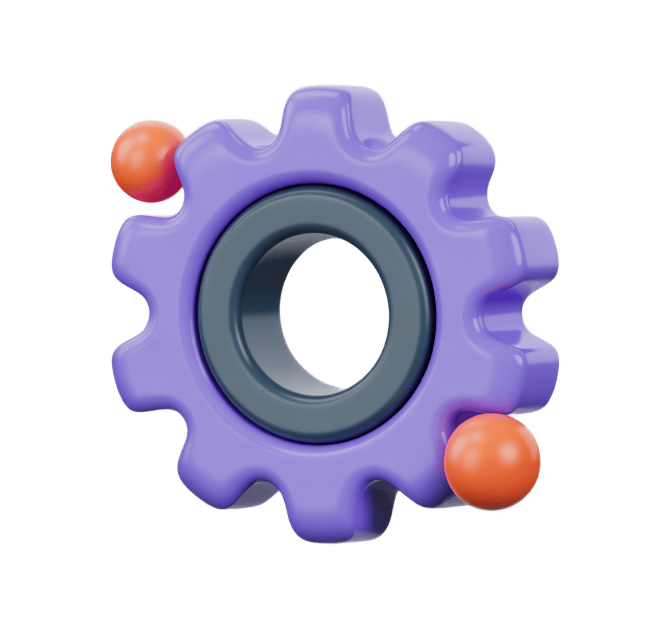 Vibrant purple gear with orange bearings isolated clipart graphic for presentations and designs PNG - transparent background