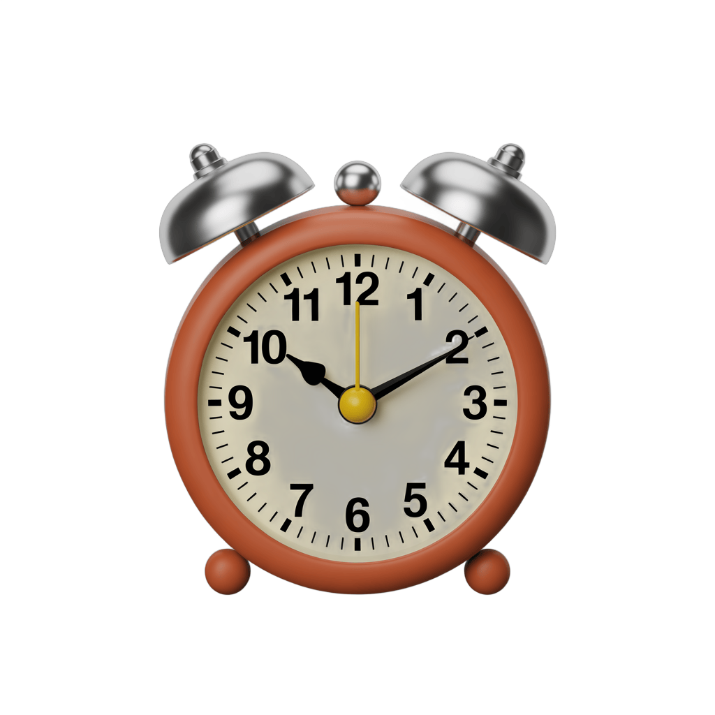 Vibrant red alarm clock illustration with metallic bells for time management graphics and presentations PNG - transparent background