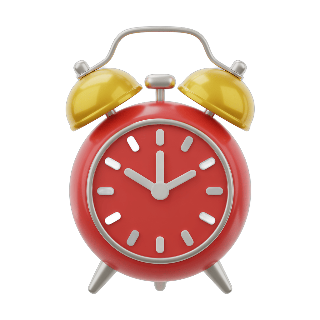Vibrant red alarm clock with golden bells isolated on transparent background for digital designs PNG - transparent background