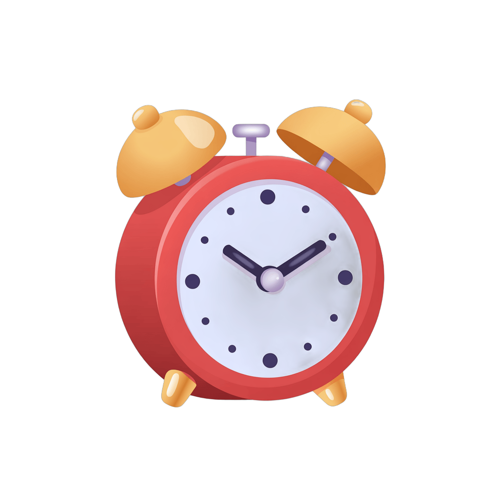 Vibrant red alarm clock with yellow bell for time management graphics and presentations PNG - transparent background