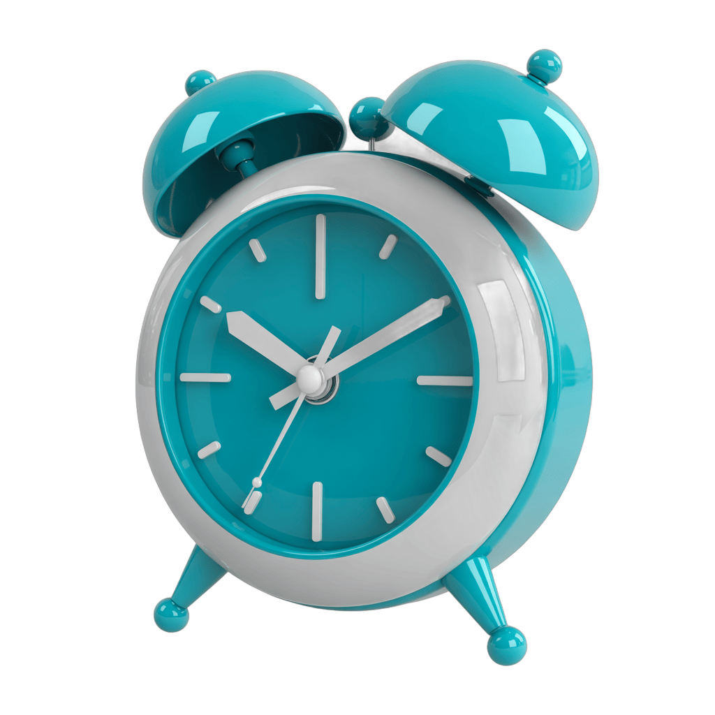 Vibrant turquoise alarm clock with bells isolated on transparent background for digital design projects PNG - transparent background