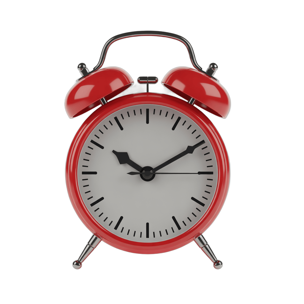 Vintage red alarm clock with bells isolated on transparent background for graphic design PNG - transparent background