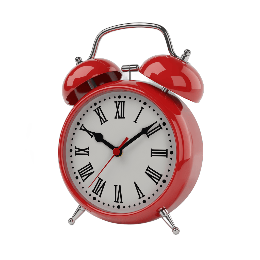 Vintage red alarm clock with roman numerals isolated on transparent background for graphic design PNG - transparent background
