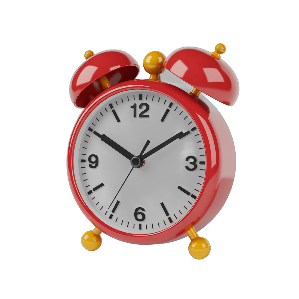 Vintage red alarm clock with yellow bells isolated on transparent background for graphic design PNG - transparent background