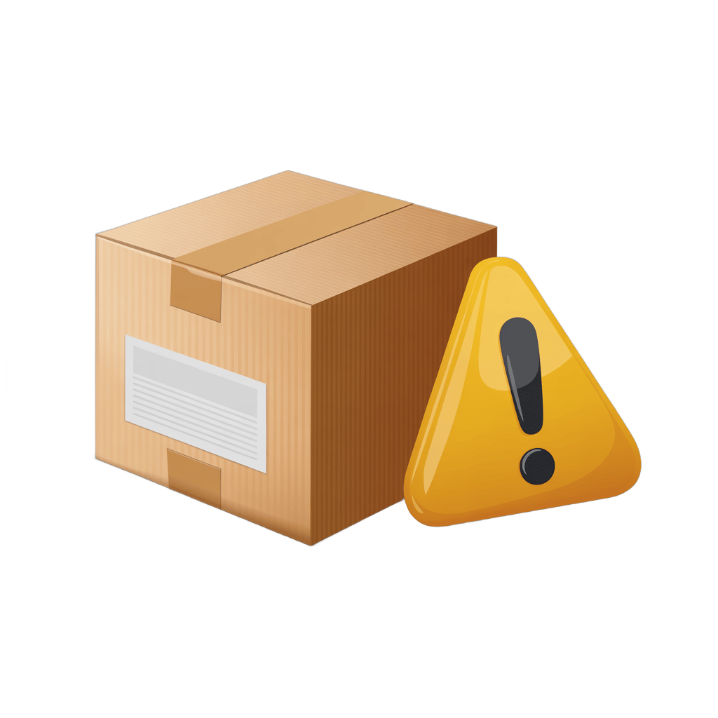 Warning sign next to brown cardboard box isolated transparent background clipart PNG - transparent background
