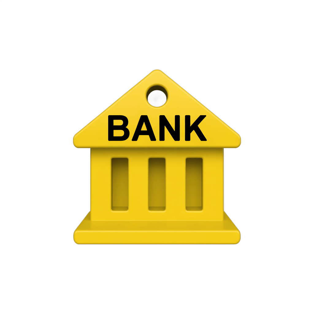 Yellow bank building clipart icon with transparent background for financial presentations and branding PNG - transparent background