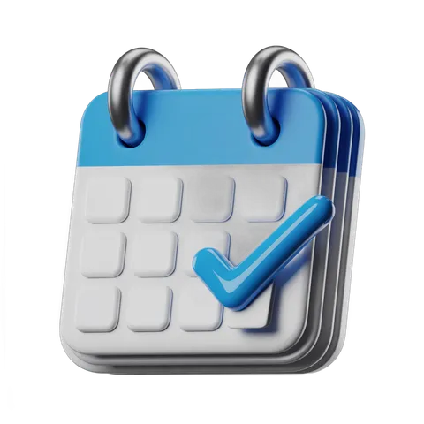 3d calendar page with checkmark confirming scheduled appointment or task completion PNG