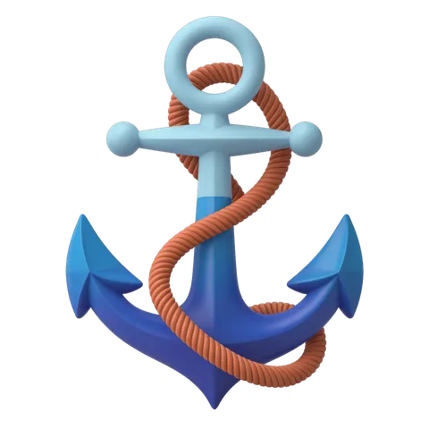 3d cartoon anchor graphic element with rope for nautical themes and maritime designs PNG