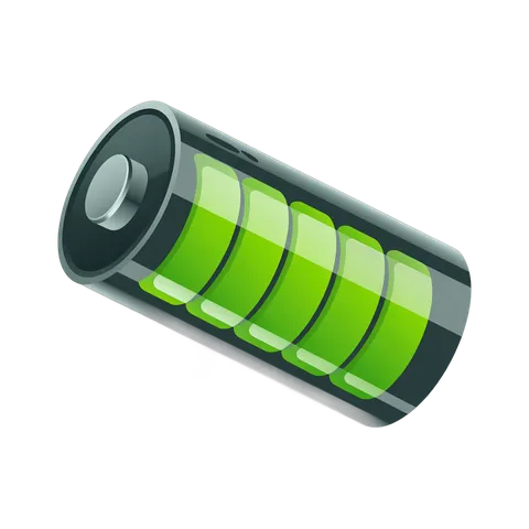 3d cartoon battery icon with green power level indicator for digital design and presentations PNG