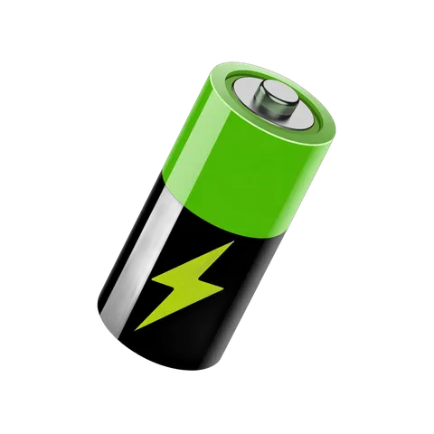 3d cartoon battery icon with lightning bolt for energy renewable eco green tech presentations PNG