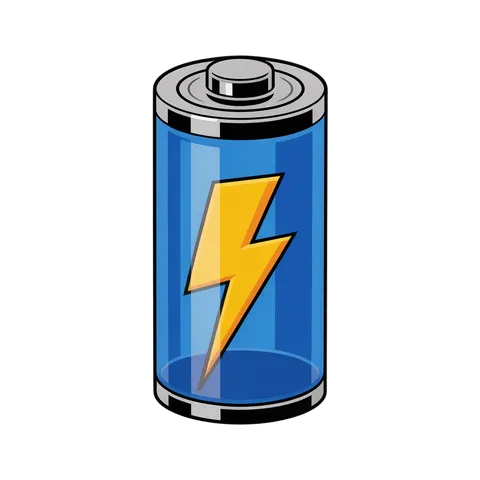3d cartoon battery icon with lightning bolt symbol for energy technology presentations and apps PNG