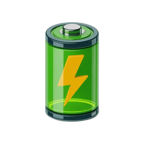 3d cartoon battery icon with lightning bolt symbol for energy power apps and websites PNG