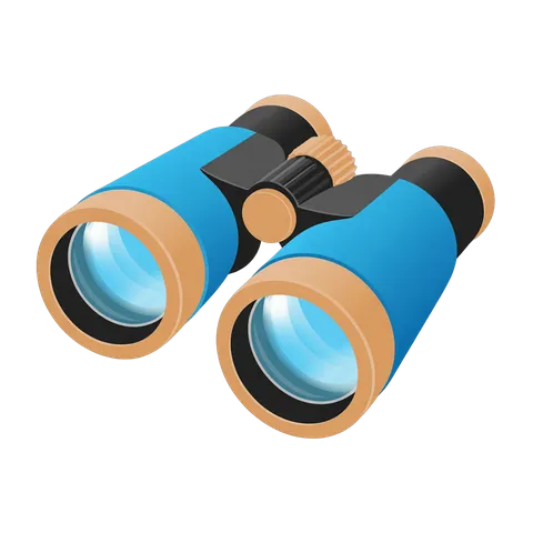 3d cartoon binoculars clipart for travel adventure and exploration marketing graphics PNG