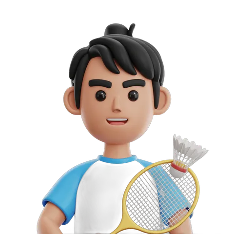 3d cartoon boy holding badminton racket ready for game isolated transparent background PNG
