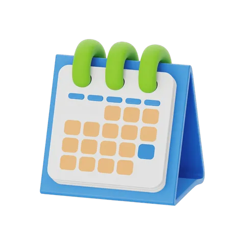 3d cartoon calendar clipart with green clips for planning and scheduling events PNG
