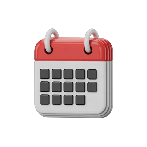 3d cartoon calendar clipart with red binding rings for planning and scheduling designs PNG