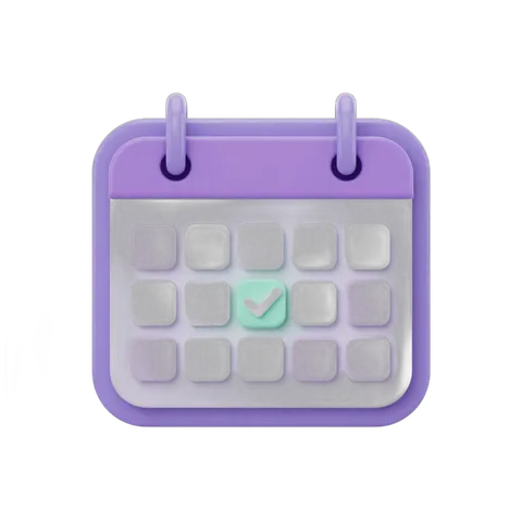 3d cartoon calendar icon with checked date for scheduling and planning tasks PNG