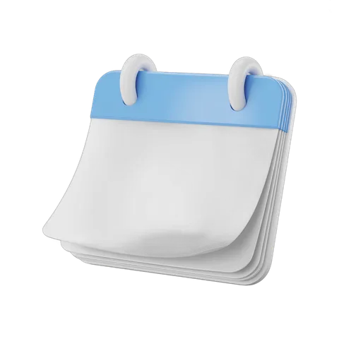 3d cartoon calendar page clipart graphic for planning and scheduling events PNG