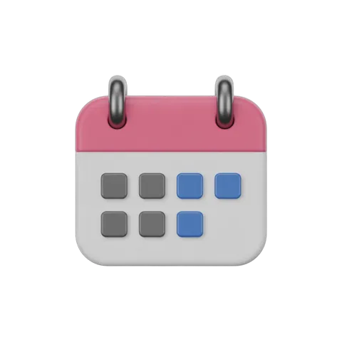 3d cartoon calendar page with dates for scheduling and planning events PNG