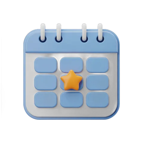 3d cartoon calendar page with star marking important date isolated transparent background PNG