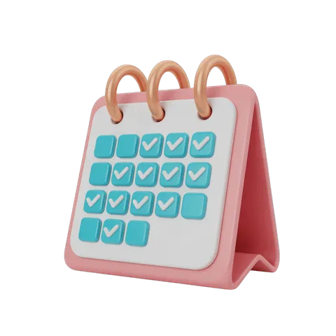 3d cartoon calendar with checked off dates for planning and productivity tasks PNG