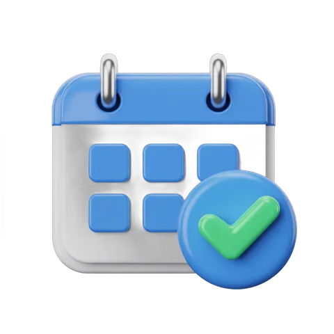 3d cartoon calendar with checkmark icon for approved tasks and confirmed appointments PNG