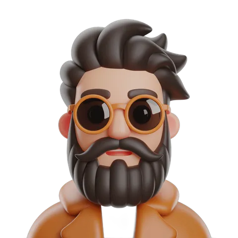 3d cartoon character with glasses and beard posing confidently for digital illustrations and designs PNG