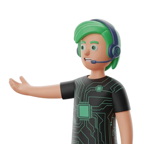 3d cartoon character with headset explaining technology concepts for educational content PNG