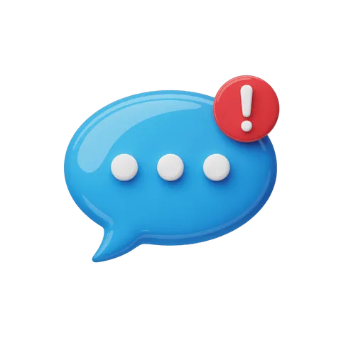3d cartoon chat bubble with warning icon for alerts notifications and messages PNG