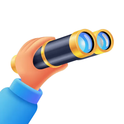 3d cartoon clipart of a hand holding a telescope for exploration and discovery illustrations PNG