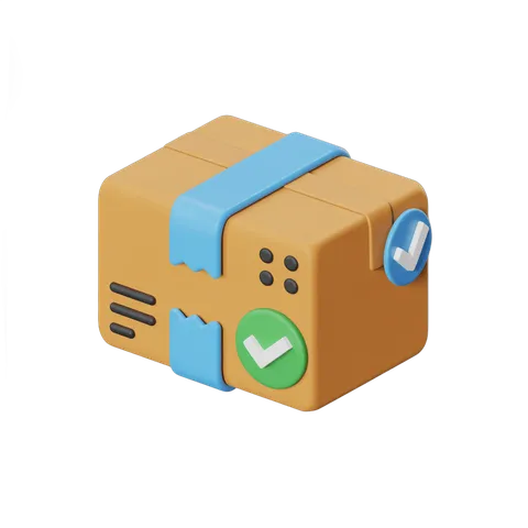 3d cartoon delivery box with checkmark and shipping icons for online order confirmation graphics PNG