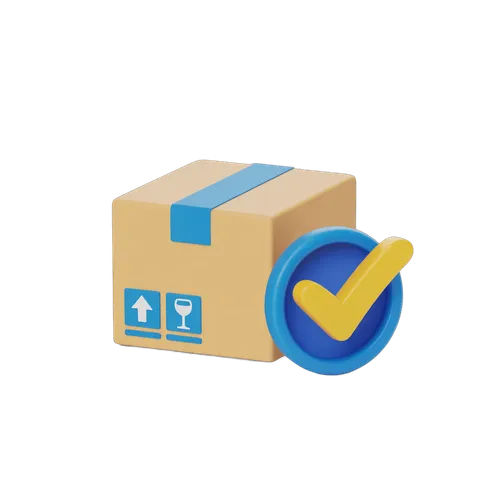 3d cartoon delivery confirmation box with wine glass icon for ecommerce success PNG