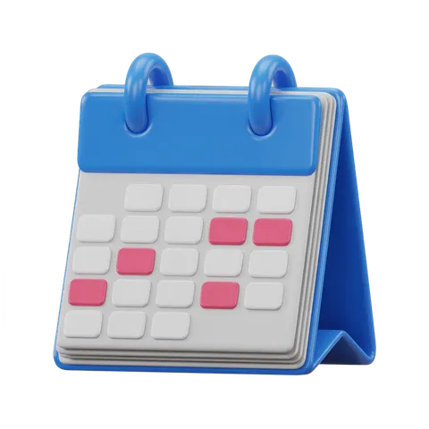 3d cartoon desk calendar with highlighted dates for planning and scheduling events PNG