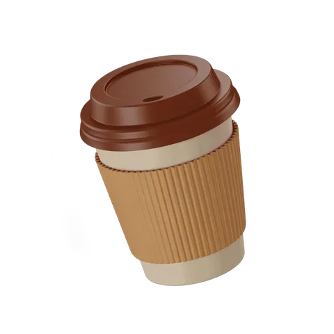 3d cartoon disposable coffee cup with lid isolated on transparent background for marketing designs PNG