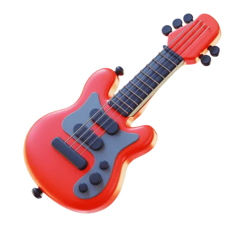 3d cartoon electric guitar clipart isolated transparent background graphic element PNG