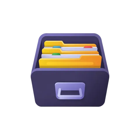 3d cartoon filing cabinet with color coded folders for office organization and document management PNG
