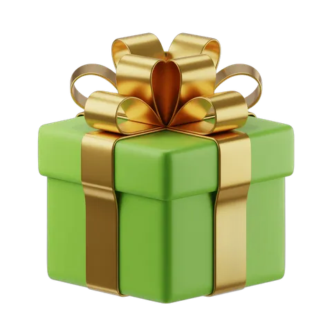 3d cartoon gift box with golden bow for birthday celebration presentation PNG