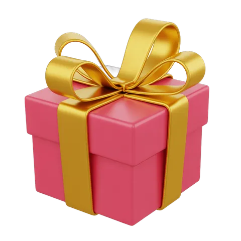 3d cartoon gift box with golden ribbon for birthday celebration presentation PNG