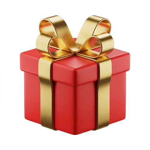 3d cartoon gift box with golden ribbon for holiday and celebration presentations PNG