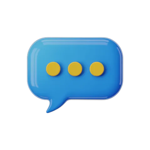 3d cartoon glossy speech bubble with three yellow dots for conversation design PNG